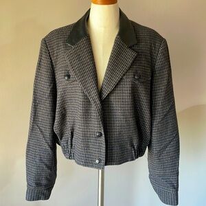 Braebrook women’s WOOL tweed bomber jacket LEATHER collar NWOT elasticized waist